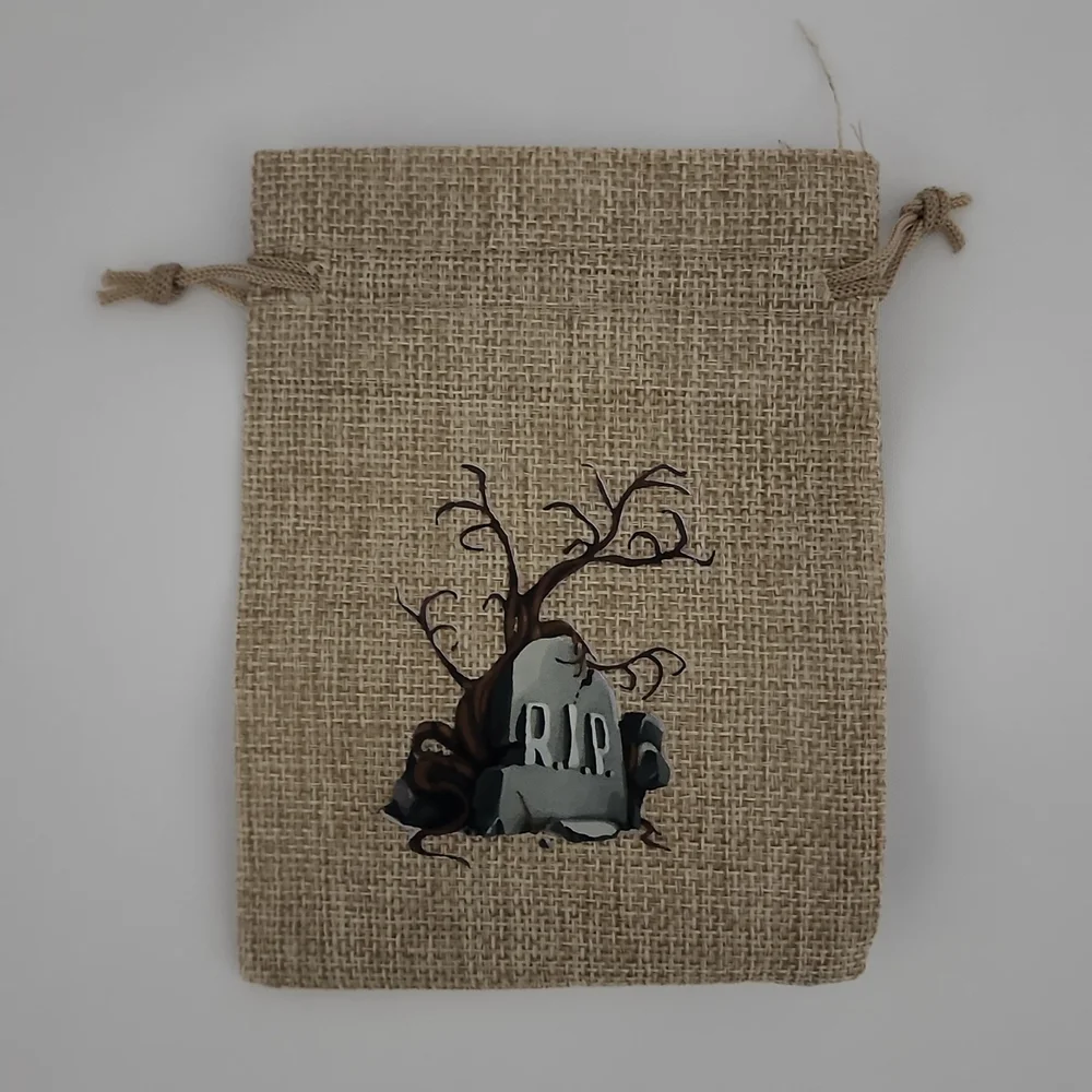 10 Pack- Halloween Burlap Gift Bag w/drawstring, RIP Design